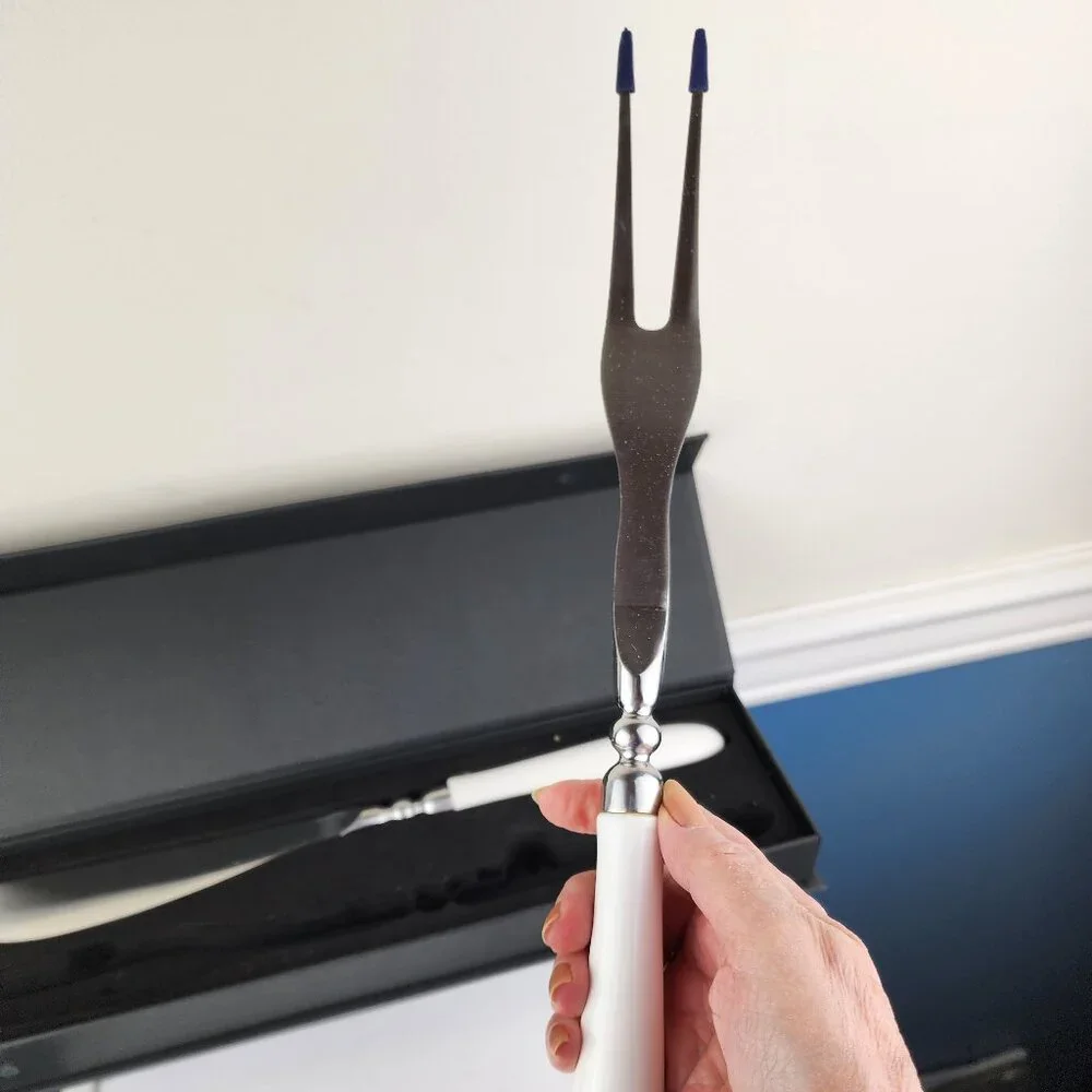 White Handled Two Piece Carving Set Knife and Fork